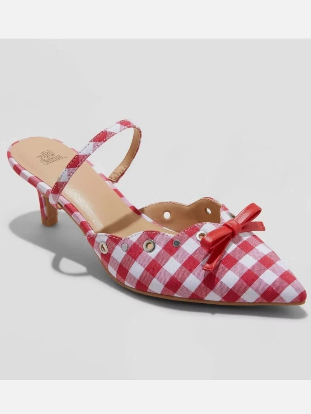 New w/Tags Wild Fable Lysandra Red/White Gingham Check Open Back Kitten Heels